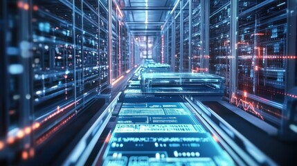 Fototapeta premium Server Room with Blue and Red Lights