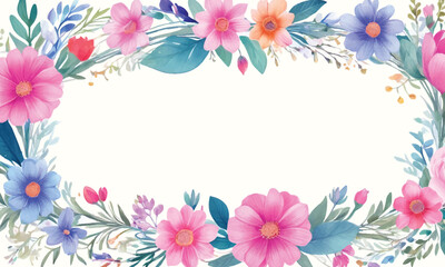 A frame of flowers with a white background that says spring