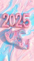 Creative liquid-like design with 2025 text and abstract shapes
