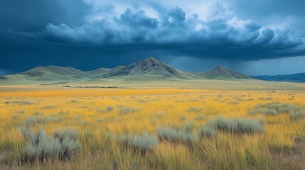 Fototapeta premium Peaceful landscape in spring with flowers blossoming in a meadow