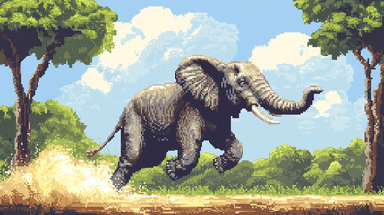 Fototapeta premium 2d pixel art of elephant, illsutartion, 6-bit, 32-bit