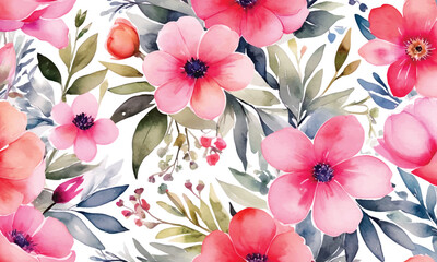 A colorful floral pattern with different flowers and leaves