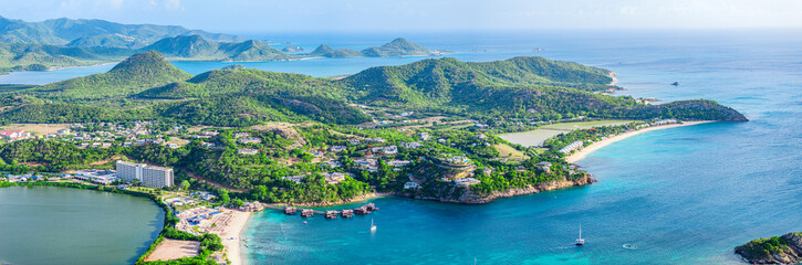 Aerial view of tropical beach and coral reef, Caribbean