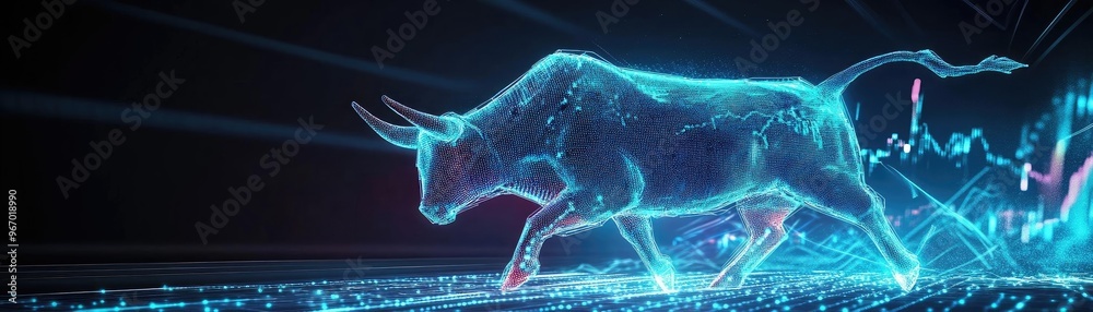 Aufkleber a vibrant digital representation of a bull, symbolizing strength and market growth, surrounded by dy