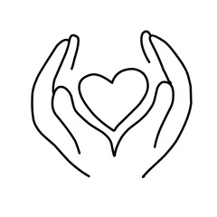 Heart in hand line icon