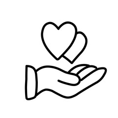 Heart in hand line icon