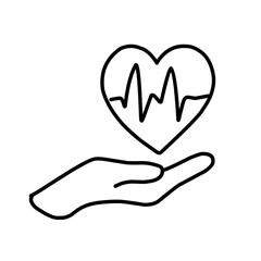 Heart in hand line icon
