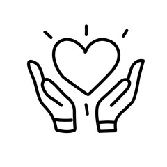 Heart in hand line icon