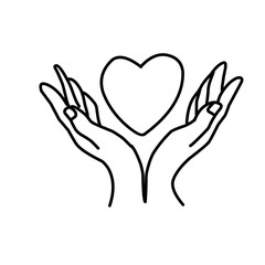Heart in hand line icon