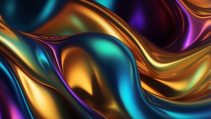 dark holographic liquid metal Iridescent wavy melted background.