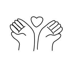Heart in hand line icon