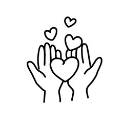 Obraz premium Heart in hand line icon