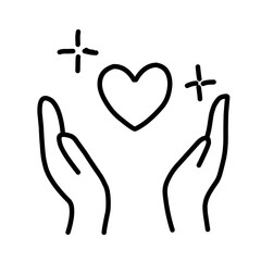Heart in hand line icon