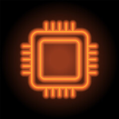 CPU simple icon vector. Flat design. Orange neon on black background