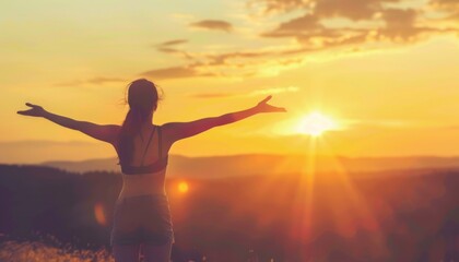 Fototapeta premium Golden Hour Freedom: Embracing Success and Relaxation in the Summer Sun