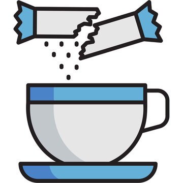 sugar packet pouring into blue rimmed cup clip art preview