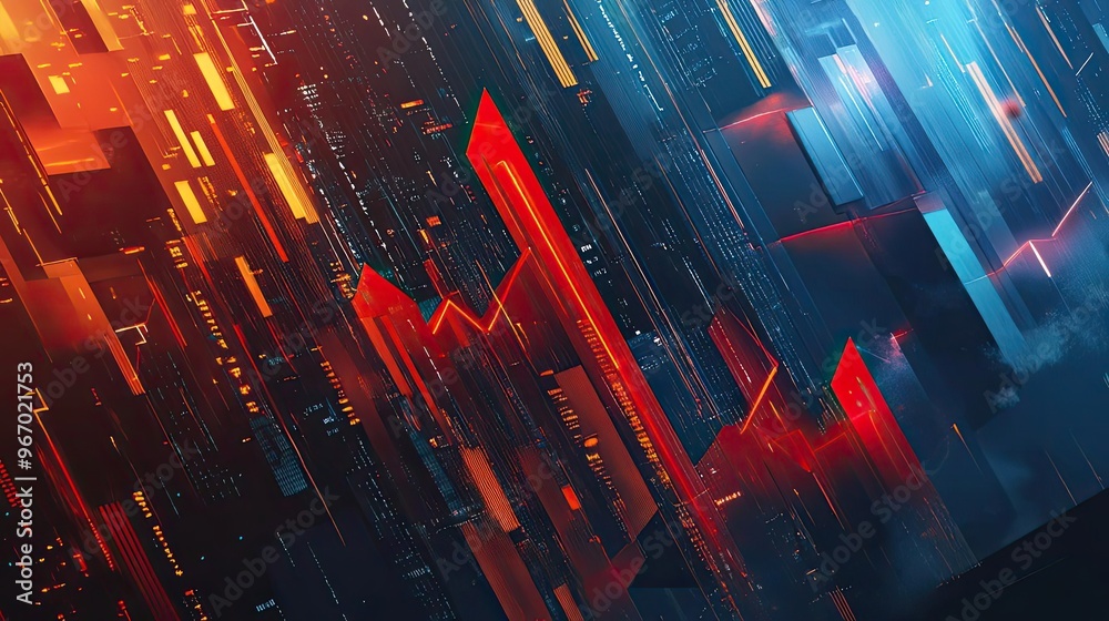 Poster Abstract digital background featuring dynamic lines and vibrant colors representing data visualization and technology.