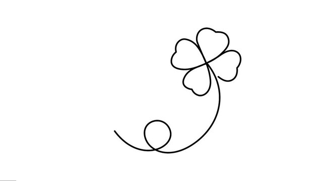 Animated continuous single line drawing of 4 leaf clover.