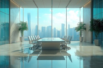 Obraz na płótnie Canvas Modern empty conference room interior overlooking city skyline