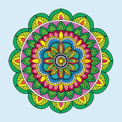 a colorful mandala design in the center of a circle.