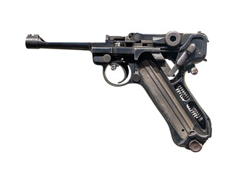 Cutaway of a German pistol P.08. model 9mm Parabellum on a white background