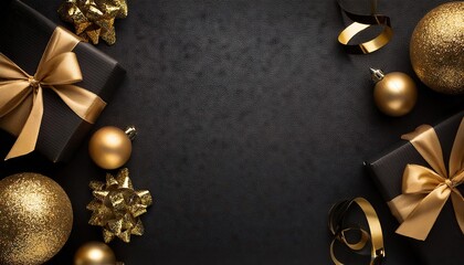  Luxurious Black and Gold Themed Black Friday Background with Gift Boxes and Holiday Decorations
