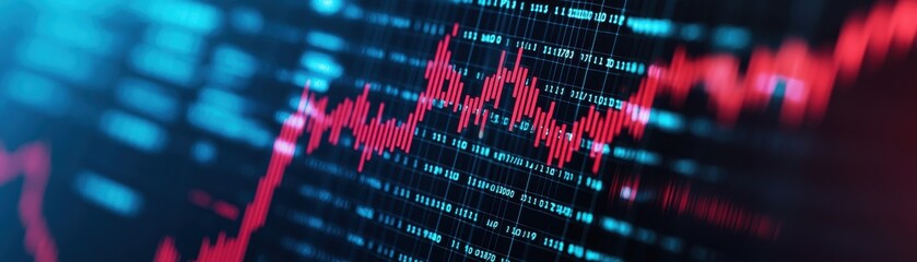 financial data with glowing red and blue lines representing market trends and stock performance.