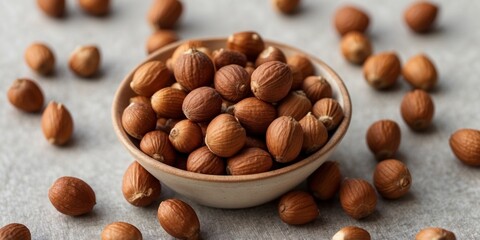 Top view of hazelnuts almonds background.