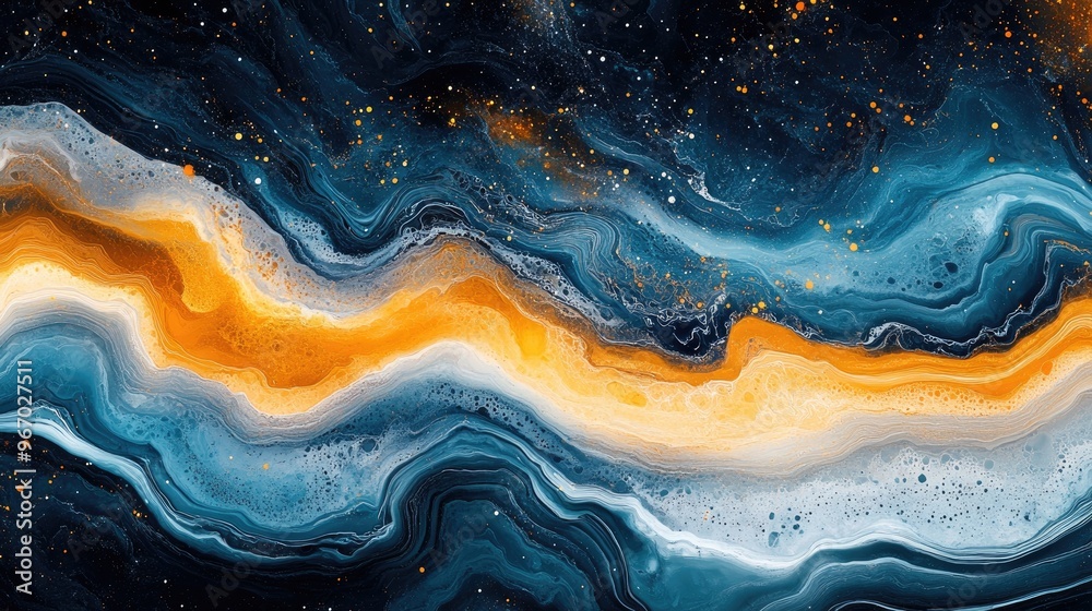 Poster Abstract colorful paint swirling and mixing, creating intriguing shapes