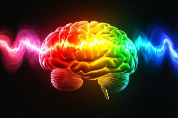 Obraz premium Electrochemical signal neurobiology and brain health colorful spectrum of brain activity highlighting electric waves and neural signaling pathways