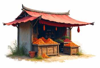 Vector of a traditional market stall Against white plain background