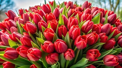 Fototapeta premium Tulip bouquet with red blossoms and heart
