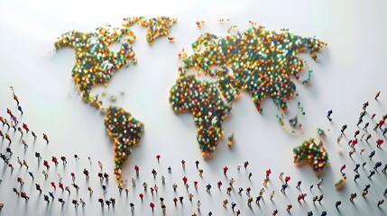 Diverse People Forming Colorful World Map Representing Unity Global Community Inclusion. AI Generated