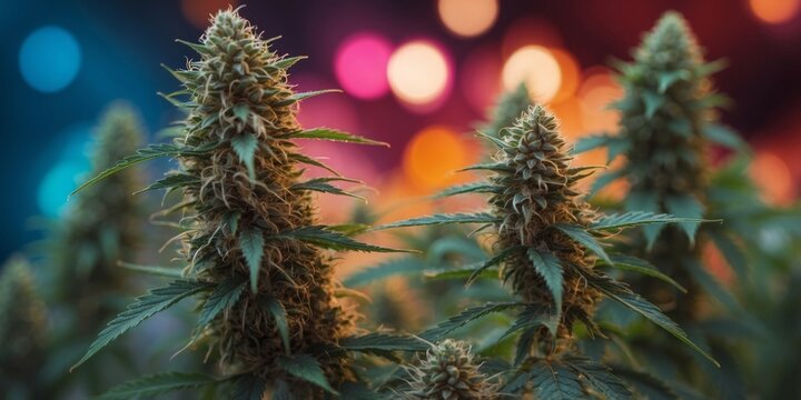 Cannabis Art with a Psychedelic Background.