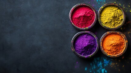 Colorful Powder Bowls on a Dark Background