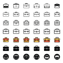 Vector style briefcase icon bundle set design