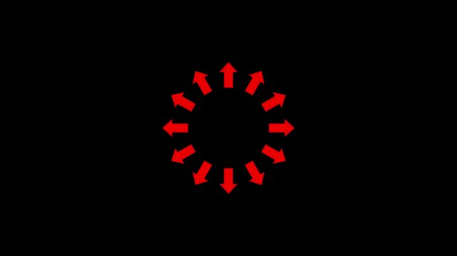 Group of arrows following a circle pointing outwards animation..