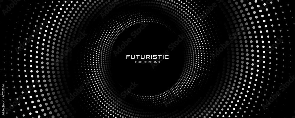Poster 3d gray circles techno background. big data visualization on dark space with dotted lines shape effe