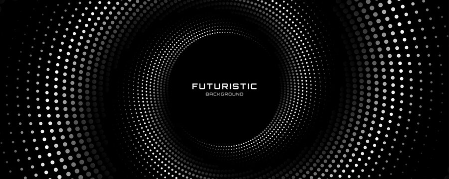 3D gray circles techno background. Big data visualization on dark space with dotted lines shape effect decoration. Modern graphic design element dots style concept for flyer, card, or brochure cover