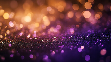 purple gold and black glitter vintage lights background defocused