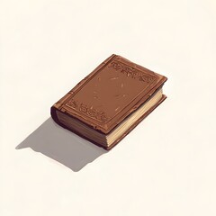 Whimsical Pixel Art Composition of Ornate Brown Book on Bright White Surface