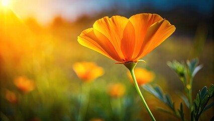 Vibrant aerial shot of an orange California poppy flower isolated on white background