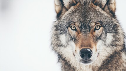 Fototapeta premium Close-up Portrait of a Wolf in Snowy Terrain