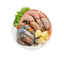Raw shrimps on plate