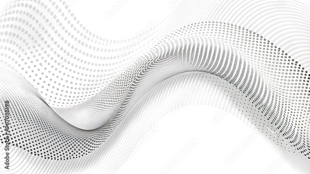 Poster wave white background. abstract white futuristic background. wave with connecting dots and lines on 