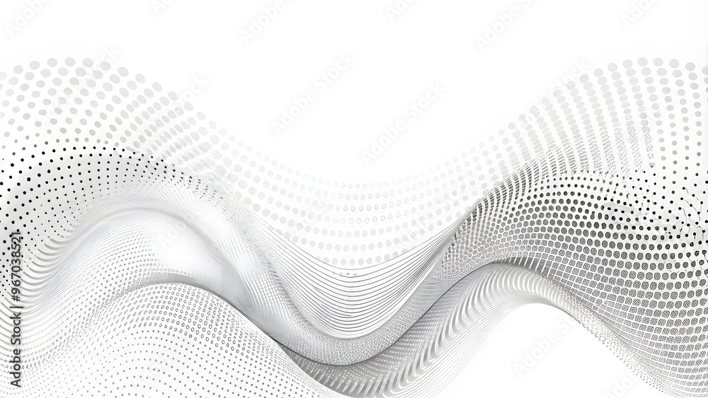 Poster wave white background. abstract white futuristic background. wave with connecting dots and lines on 
