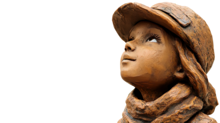 Detailed Portrait of a Thoughtful Young Statue Wearing a Hat and Scarf
