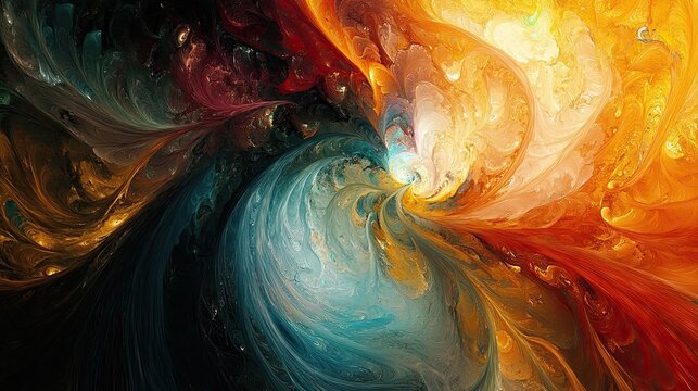 50. A surreal abstract image with swirling colors and shapes, each element representing a different emotion, creating a complex and dynamic composition