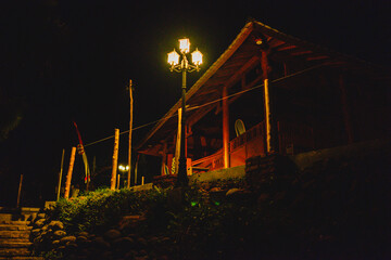 the atmosphere of the cafe courtyard at night