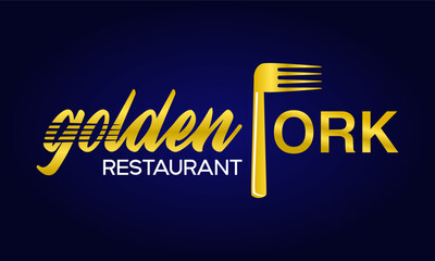 restaurant, design, golden fork, restaurant logo, logo, food, symbol,